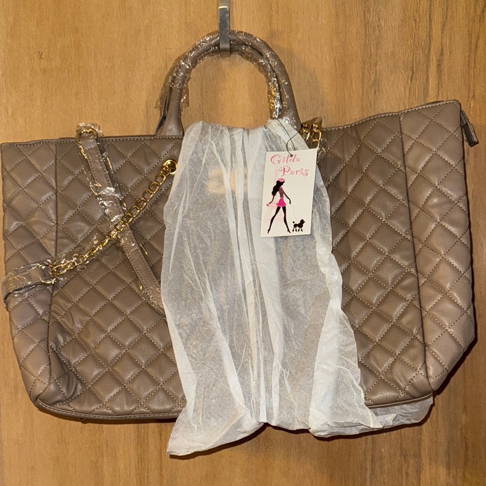 NWT Gilda Oaris Large Quilted Tan Handbag
